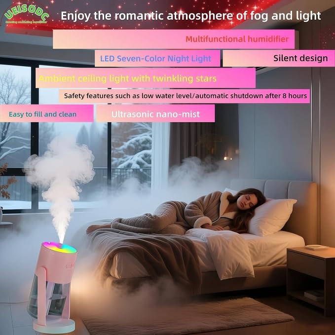 UEISODC Bedroom Humidifier, USB Mini Portable Humidifier with Ultrasonic Nano-Fine Mist, Auto Shut-Off, Rotatable Design, Quiet Operation, and Easy Refilling & Cleaning