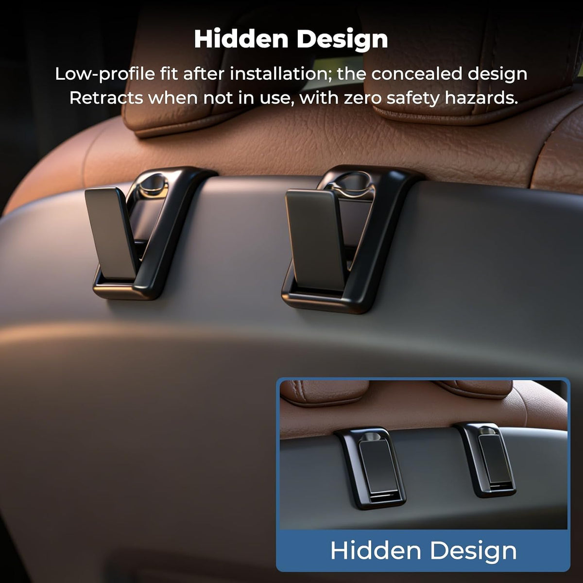 2 Packs Upgraded Foldable Car Seat Headrest Hidden Hooks for Volvo