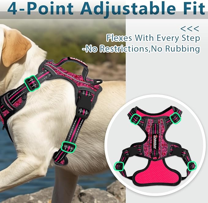 BARKBAY Dog Harness No Pull with ID Tag Pocket - Heavy Duty, Reflective, Easy Control for Large Dogs(Pink/Black,M)