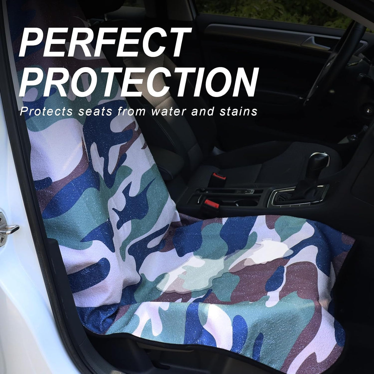 Sweat Towel Car Seat Cover Protector Front Seats for Gym Workout, Running, Swimming, Beach and Hiking, Waterproof Universal Seat Cover for Car, Trucks, Van & SUV (1, Camouflage, Front)