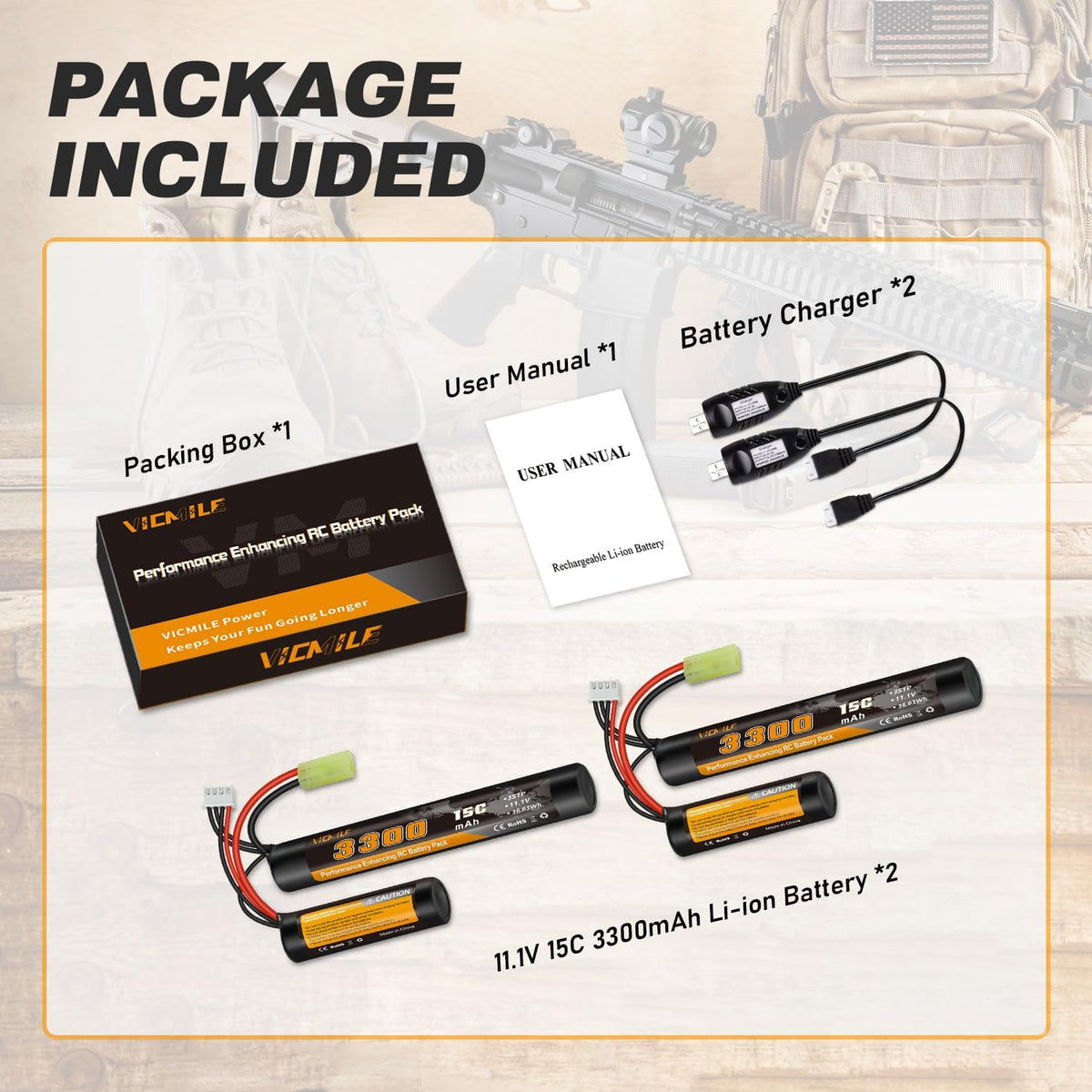 Skiennix 3300mAh Airsoft Battery - 11.1V Nunchuck Rechargeable Battery for AEG AK47 M4 MP5
