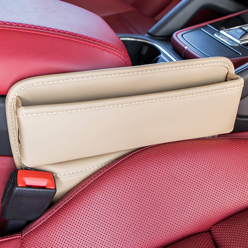 Riloer Car Organizers for Gap Leather Waterproof Car Seat Gap Fillers for Cars, Suvs, Trucks, Front Seat Gap Fillers for Phones, Keys, Cards, Glasses, Beige