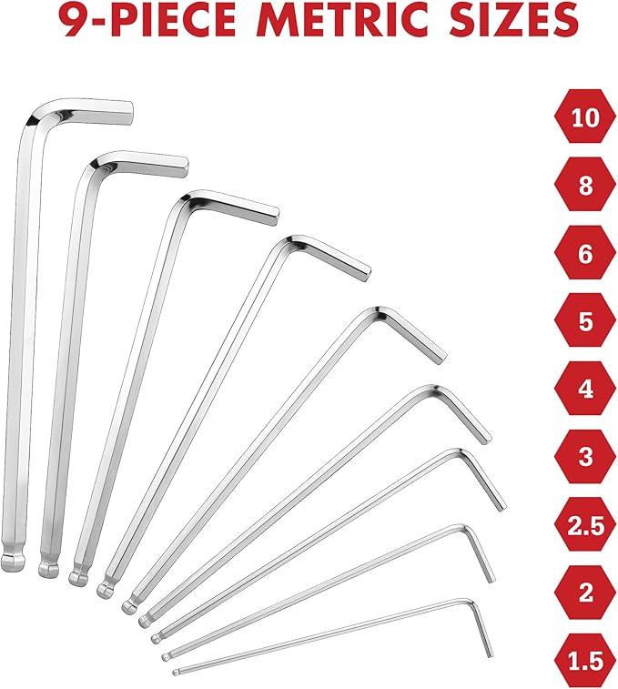 ARROW 18PCS Allen Wrenches Sets with Ball End, SAE and Metric Hex Key Set, Cr-V Steel with Chamfered Edges, Laser Etched Size, 2-Pack Allen Key Kit for Bicycle, Furniture and Electrical Repair