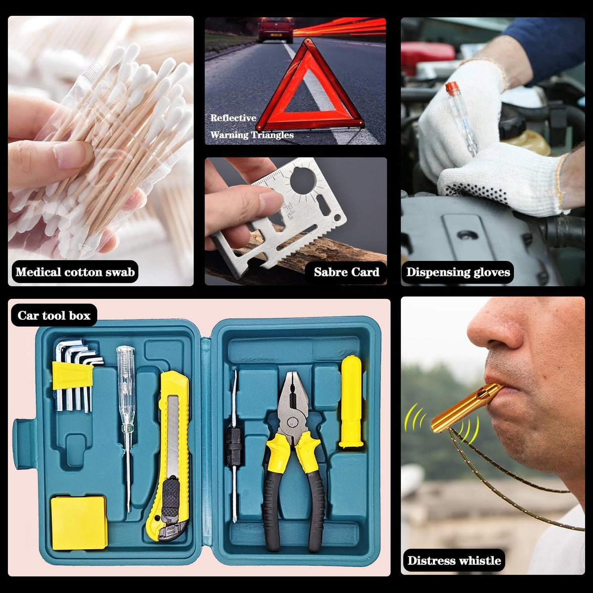 Emergency Roadside Kit with Jumper Cables Kit for Car, Safety Car Kits | Car Emergency Kit High Power Handheld Vacuum, Warning Triangle, Safety Hammer, Tow Rope, Gifts for New Drivers