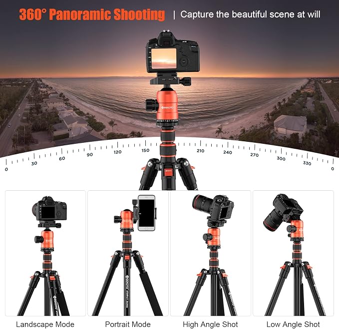 GEEKOTO 77'' Aluminum Camera Stand & Monopod, Foldable Travel Gear