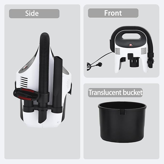Portable Wet/Dry Vacuum, 2-Gallon, Small Shop Vacuum，Corded, Compact Wet/Dry Vacuum for Pets & Cars，Black-White Elf