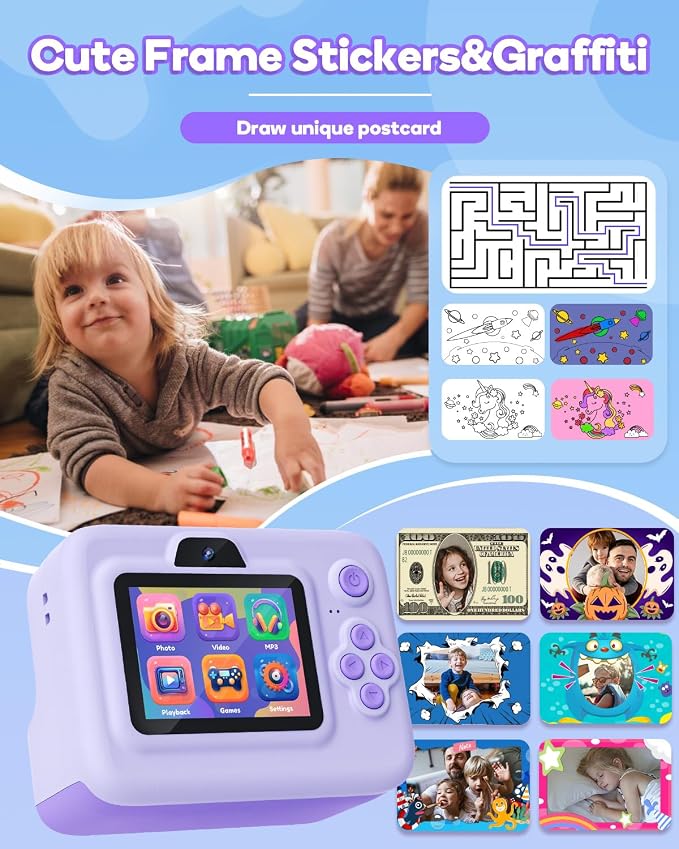 Instant Print Camera for Kids, 2.4 Inch Screen Kids Instant Cameras, Christmas