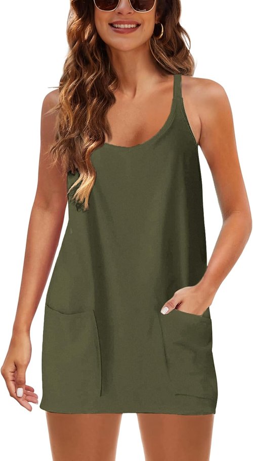 Lentta Women's Athletic Mini Dress - Sleeveless V-Neck with Built-In Shorts | Perfect for Summer