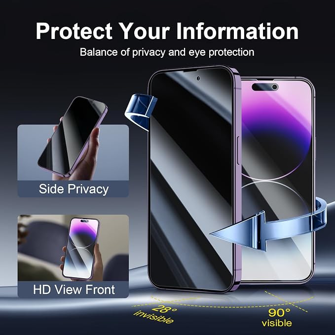 NEW'C 3x Privacy for iPhone 14 Pro Screen Protector+ 3x Camera Lens Protector