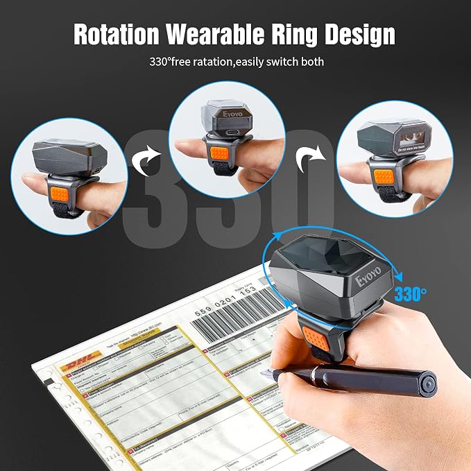 Eyoyo 2D Bluetooth Ring Barcode Scanner, Wearable Wrist Finger Wireless Scanner