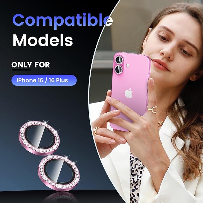 Tensea for iPhone 16 / iPhone 16 Plus Camera Lens Protector, 9H Tempered Glass