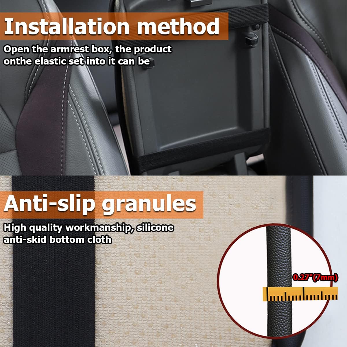 Car Center Console Cushion Pad, Universal Leather Waterproof Armrest Seat Box Cover Protector,Comfortable Car Decor Accessories Fit for Most Cars, Vehicles, SUVs (Orange)