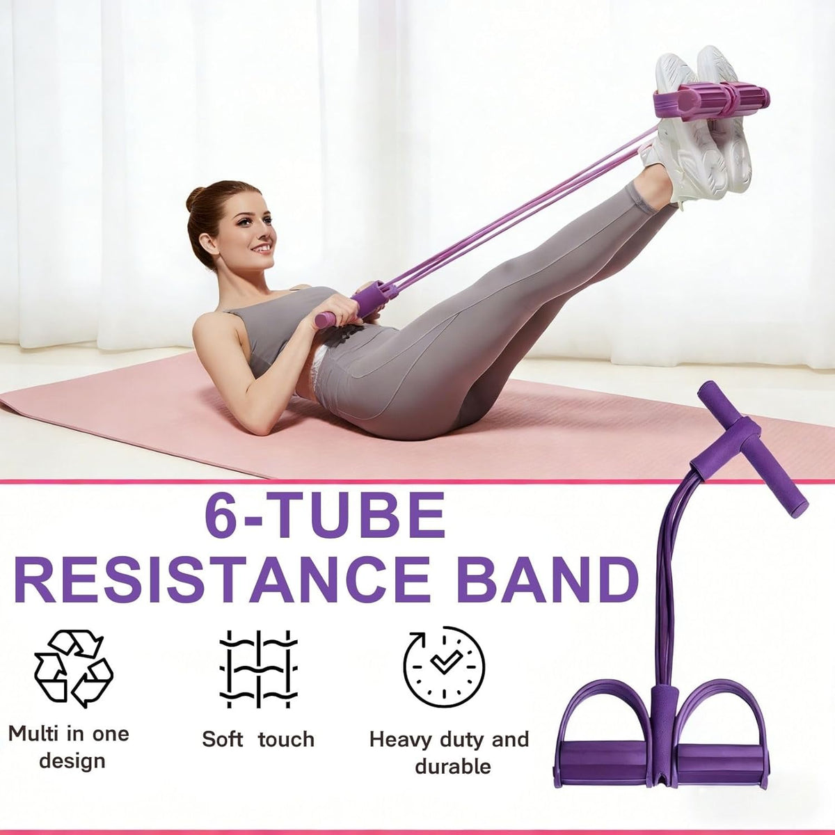 Pedal Resistance Bands - Multifunction Fitness Training with 6-Tube Manual Tension | Natural Rubber for Strength & Slimming