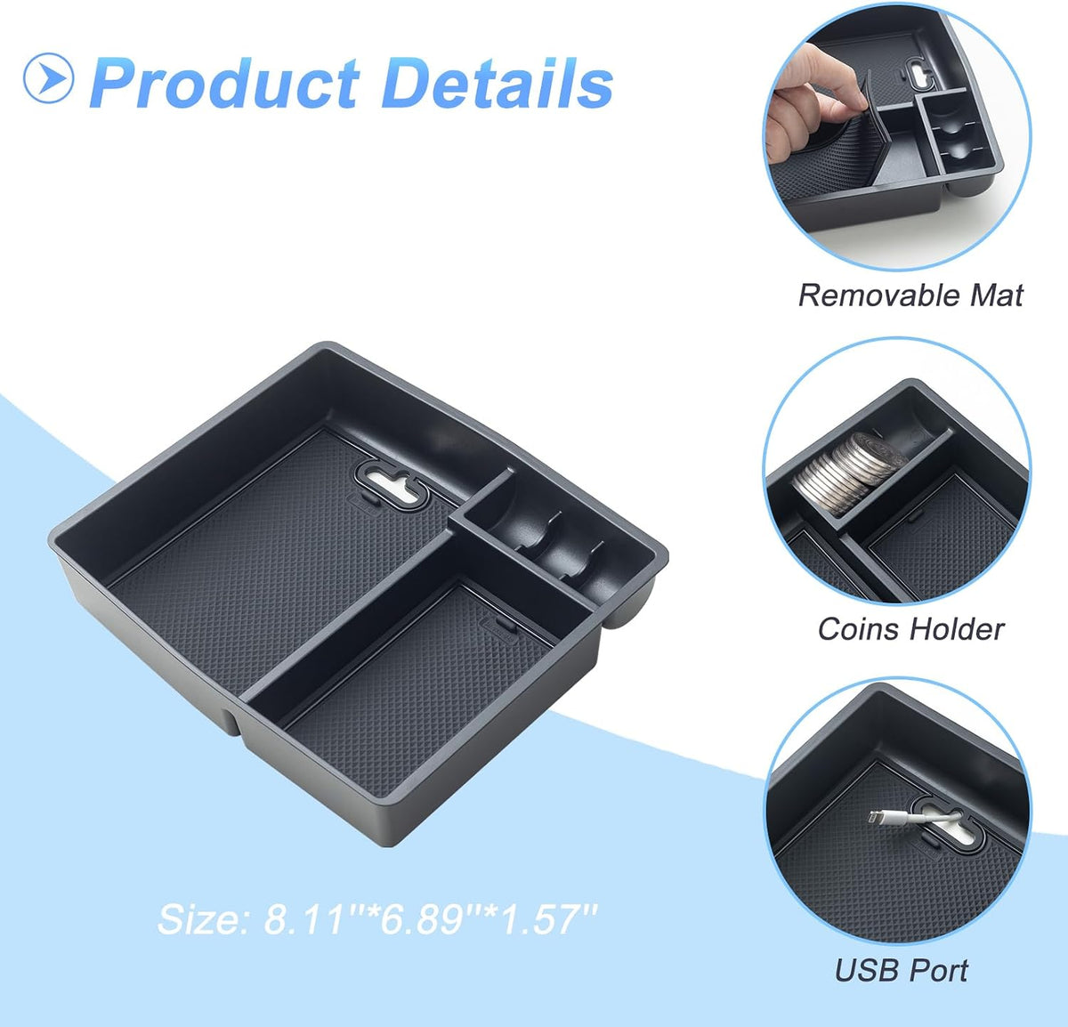 JKCOVER 2PCS Armrest Organizer Box Compatible with 2024-2026 Toyota Tacoma