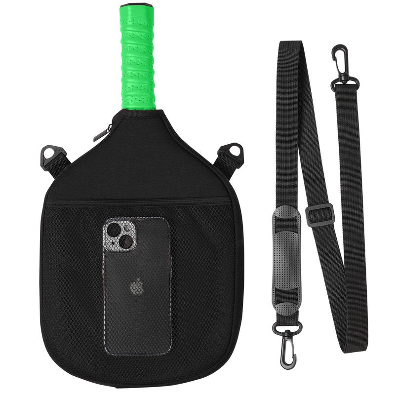 YJGH Water Resistant Pickleball Paddle Cover & Protective Carry Case w/Pockets, Adjustable Crossbody Strap, Ball Holder & Fence Hook - Fits Standard & Extended Paddles - Gifts for Men Women