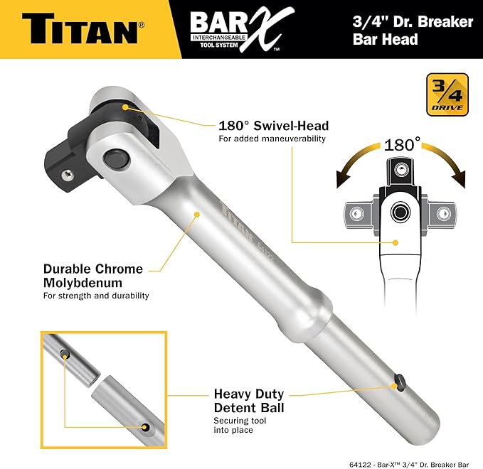 Titan Bar-X 64122 3/4-Inch Drive Breaker Bar Head