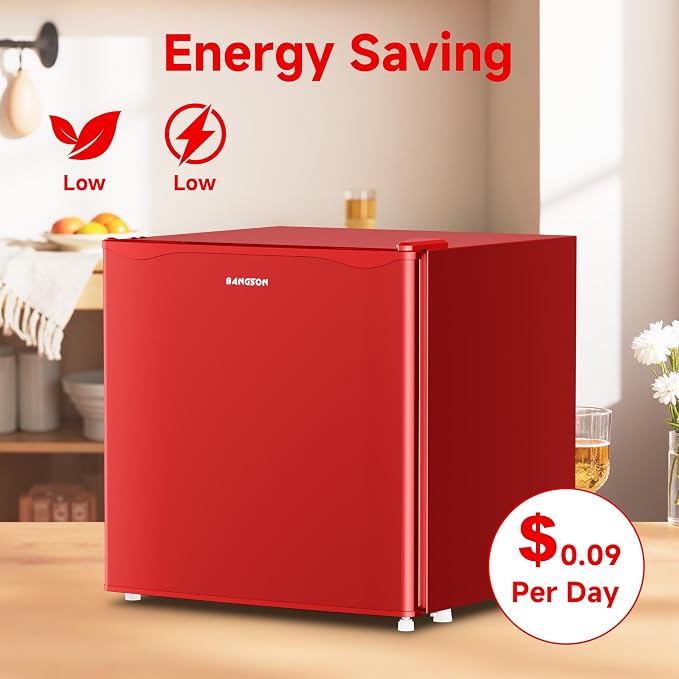 1.7 Cu.Ft Mini Fridge with Freezer for Dorm Office, Red | Compact Refrigerator Office, Energy Saving Small Fridge Reversible Single Door, Low Noise for Bedroom Small Apartment