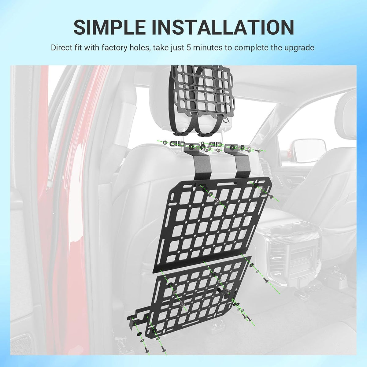 SZYANG Seatback Molle Panel Compatible with 2019-2026 Dodge Ram 1500 Headrest Organizer Molle Panel for 2 Seats Tactical Seat Back Organizers Replacement for 2019-2026 Dodge Ram 1500 Accessories
