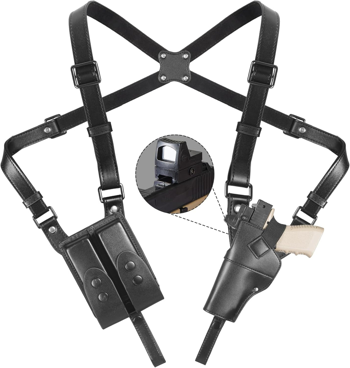 Yigerlee Adjustable Vertical Gun Holster - Soft Microfiber Leather Shoulder Holster for 1911, Glock 17/19, Beretta 92FS