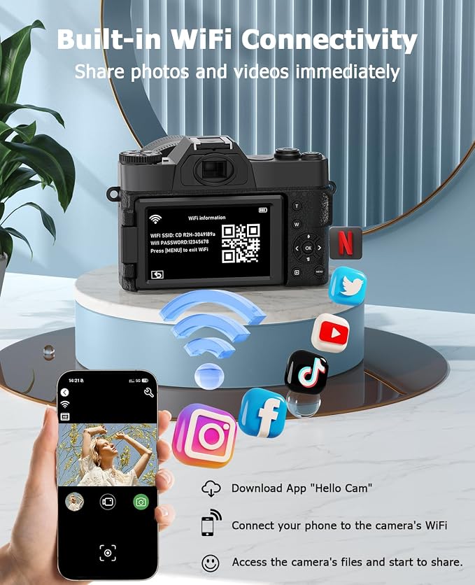 FLATIC Cameras for Photography, 6K 64MP Digital Camera