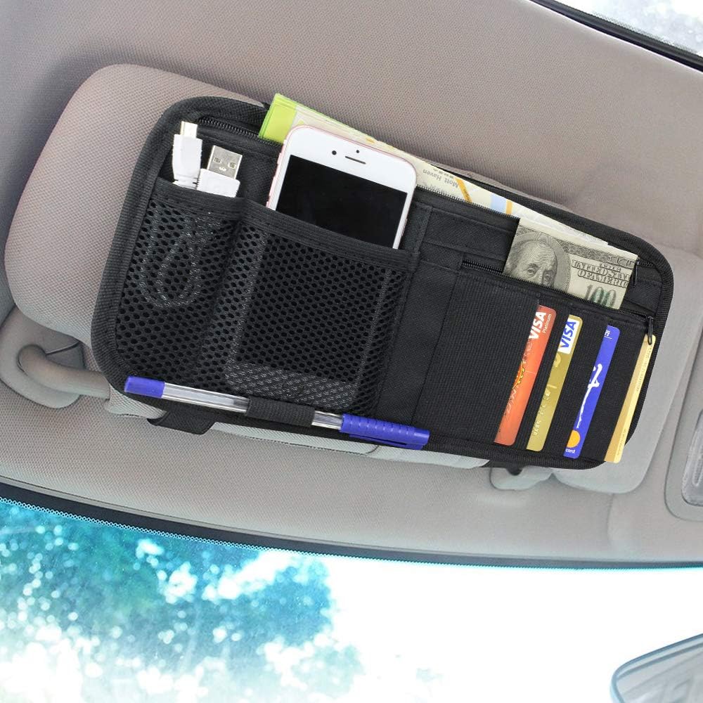 LIVANS Car Sun Visor Organizer, Vehicle Visor Storage Pouch, Auto CD and Glasses Holder, Interior Car Accessories for Credit Card and Registration Document, Fits Most Cars, SUVs, Jeeps, Trucks