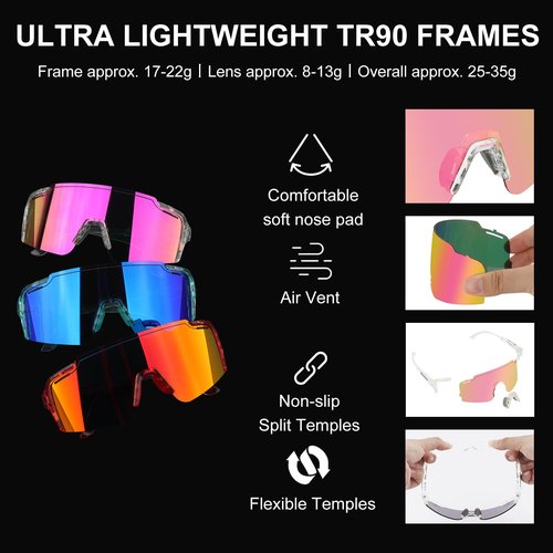 FOCUHUNTER Polarized Sports Sunglasses for Men Women, UV400 Cycling Eyewear for Baseball Running Cycling Glasses 4 Lenses