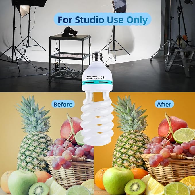 2Pcs 85W Light Bulb 5500K CFL Roas Daylight Spiral Softbox Lighting Kit Bulb in