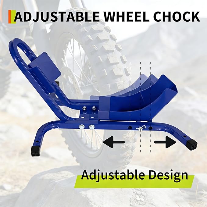 1800 Lb Capacity Heavy Duty Motorcycle Wheel Chock – Dirt Bike Wheel Chocks Adjustable 16"-21" Tire Fit for Cruisers, Dirt Bikes & ATVs, Rust-Resistant Steel Trailer & Garage Mount,Blue