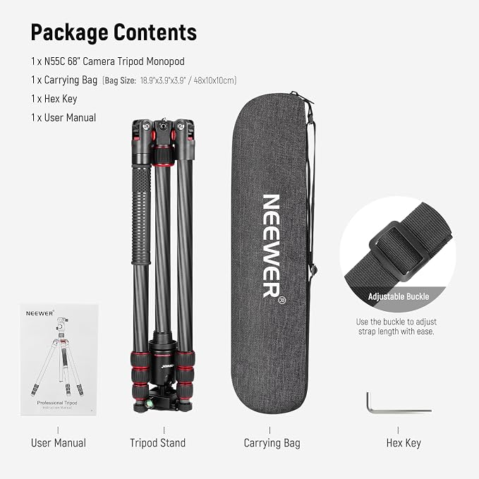 NEEWER 66"/168cm Carbon Fiber Tripod
