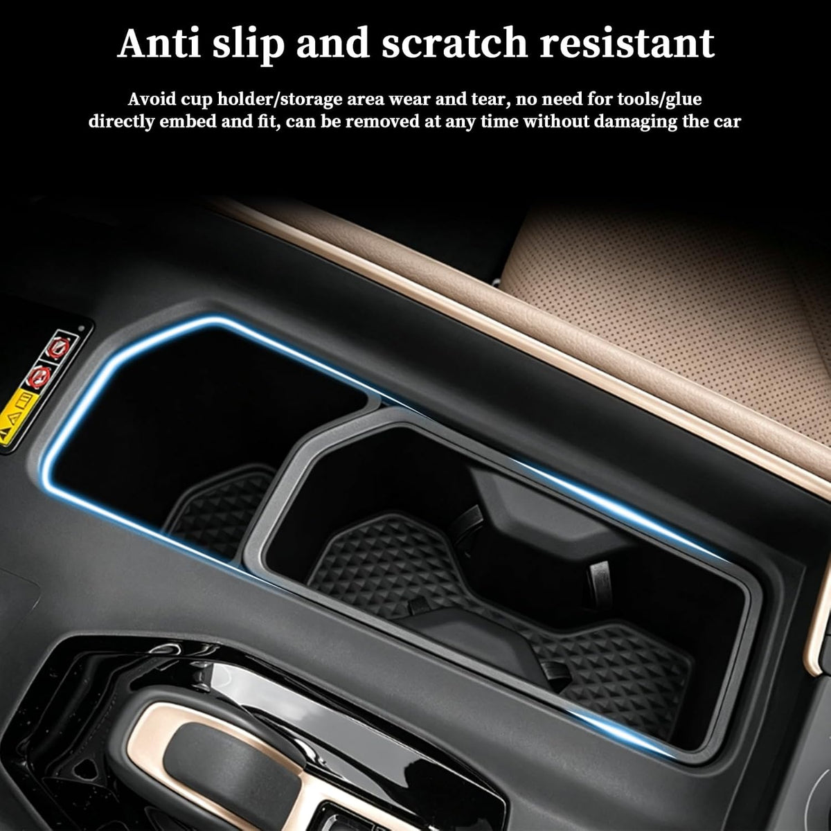 Center Console Organizer & Cup Holder Insert for 2026 2025 2024 Toyota Grand Highlander Accessories, Silicone Anti-Slip Protector Mat to Prevent Spills (Black)