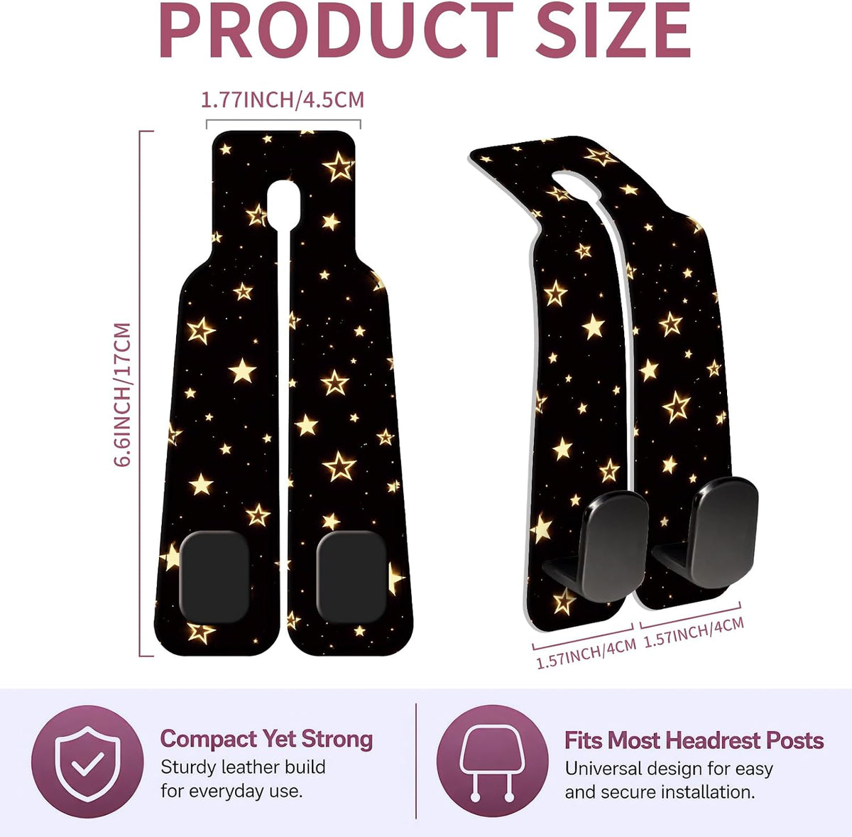 Car Seat Back Storage Hook, Funny Car Purse Hook, Cute Vehicle Storage Organizer for Purses Handbags Golden Starry Night