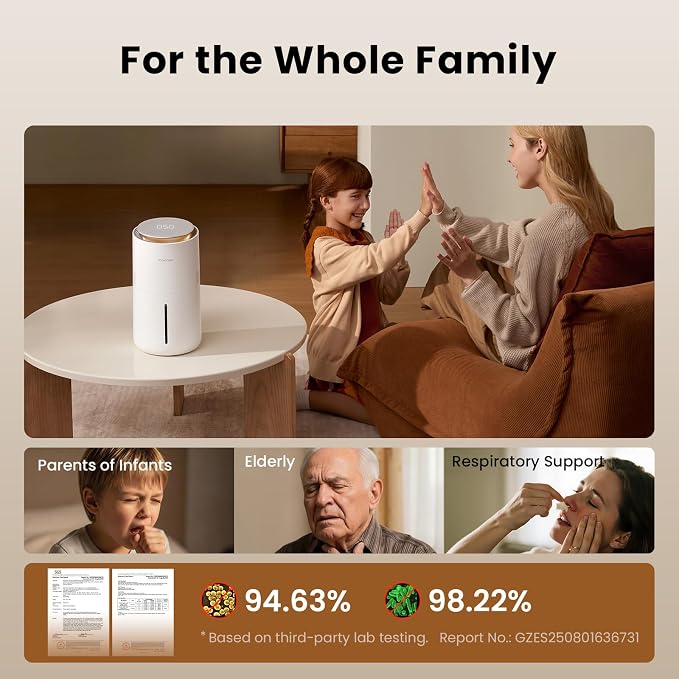 MistFree Evaporative Humidifier for Bedroom, 3L No White Dust for Sensitive Individuals, Auto Humidity Control, Works with Tap Water, Night Light, Easy Clean Tank for Home & Small Room