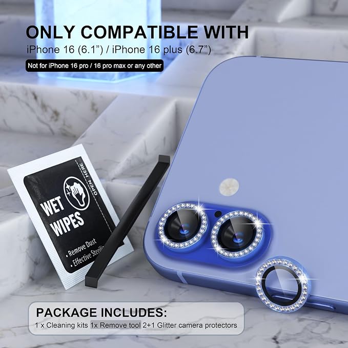 Choiche Compatible for iPhone 16 /iPhone 16 Plus Camera Lens Protector Bling