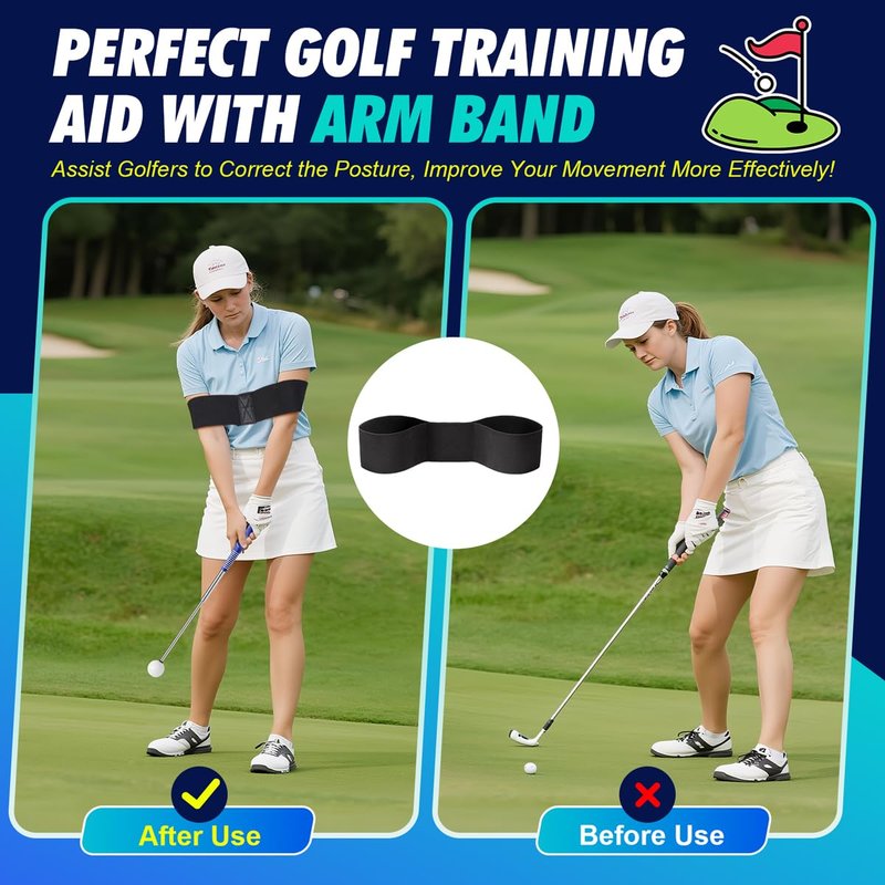 Rpiuago Retractable Golf Swing Training Aid, Right-Handed Golf Swing Trainer with Click Feedback, Tempo Stick Golf to Improve Strength & Tempo with Arm Band, Ideal for Beginners, Indoor & Outdoor Use
