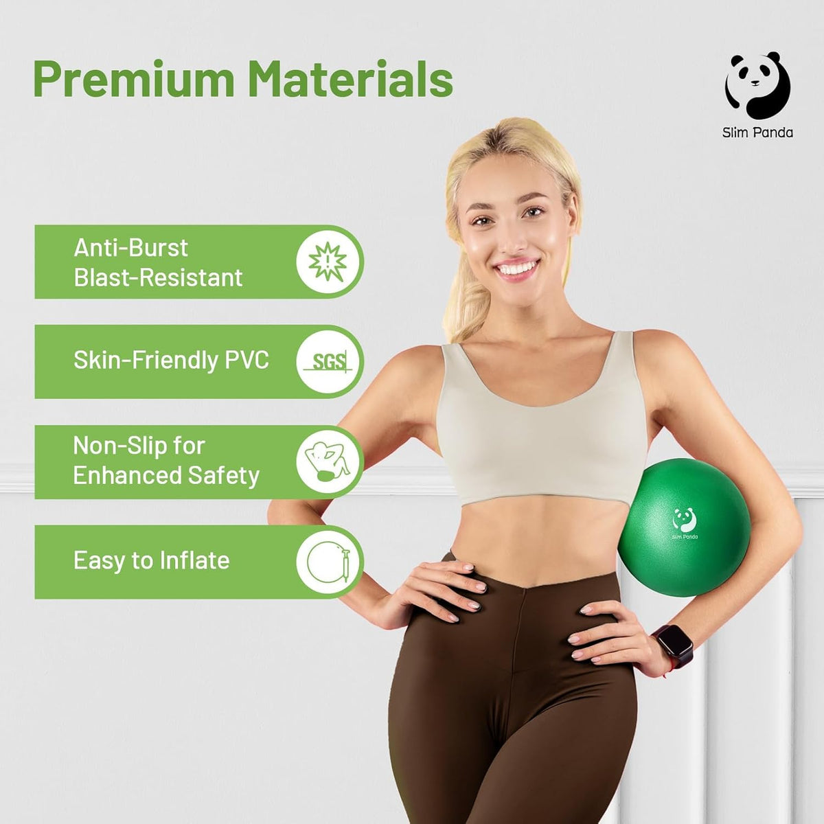 Slim Panda Pilates Ball - 9 Inch Anti-Burst Mini Exercise Ball for Core Strength & Stability