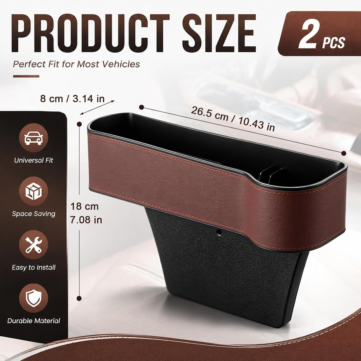 BBTO 2 Pack Car Seat Gap Filler Organizer with Cup Holder, Brown PU Leather