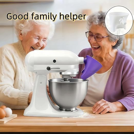Flour Funnel for KitchenAid Mixer - Compatible with 5 Qt & 4.5 Qt Bowl-Lift Models | Dishwasher Safe, Anti-Splash Design for Mess-Free Baking | Includes 2-Piece Set (White)