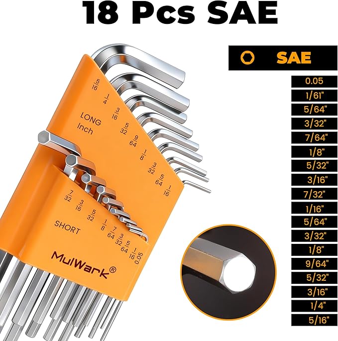 MULWARK Allen Wrench set Metric & SAE with Torx, Allen Key And Hex Key Tool Kit, Chrome Vanadium Steel, Bike Repair DIY Hand Tools, 46 Pcs