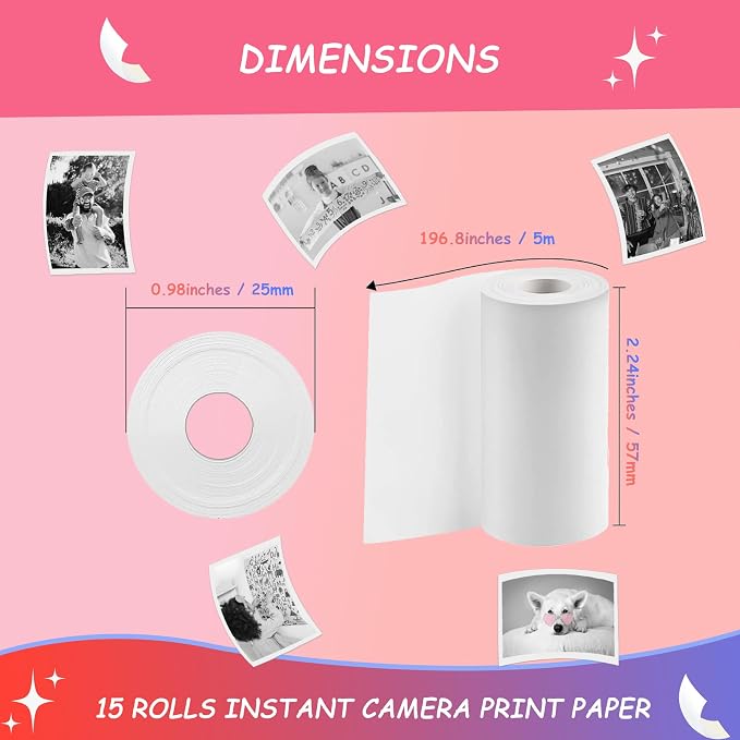 MIARALA 15 Rolls Instant Camera Refill Print Paper, HD Print Camera Paper Refill
