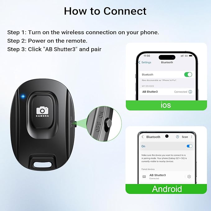 2 Pack Wireless Remote Shutter for iPhone Camera, Portable Rechargeable Photo