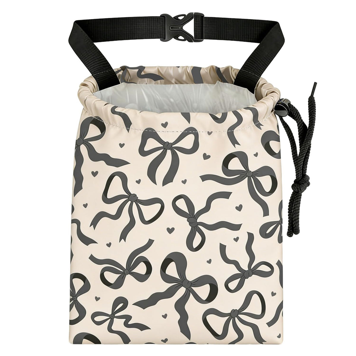 Black Bow Car Trash Bag - Waterproof Car Trash Bag Hanging Leakproof Car Garbage Bag - Washable Reusable Trash Bag for Car Interior Hanging Organizer Storage Vehicle Travelling Camping