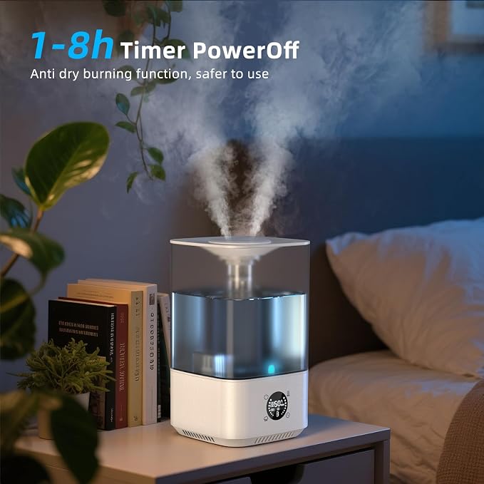 6L Humidifier for Bedroom Large Room Home, 800ft² Wide Coverage, 26dB Quiet,Easy Top Fill, Quickly & Evenly Humidify, Real-Time Humidity Monitoring and Anti-dry Burn, White