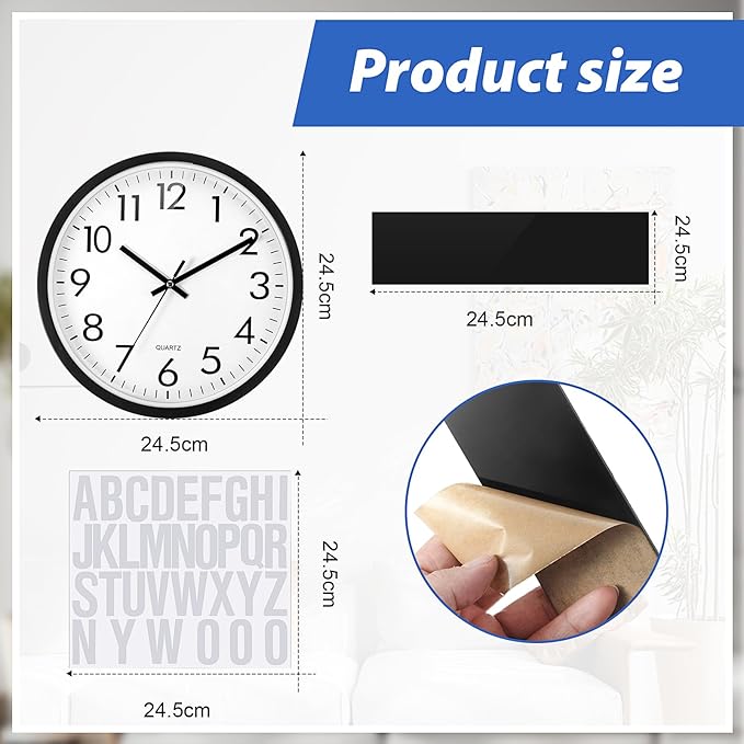 Sasylvia 3 Pcs 10 Inch Wall Clock Battery Operated Round Clock
