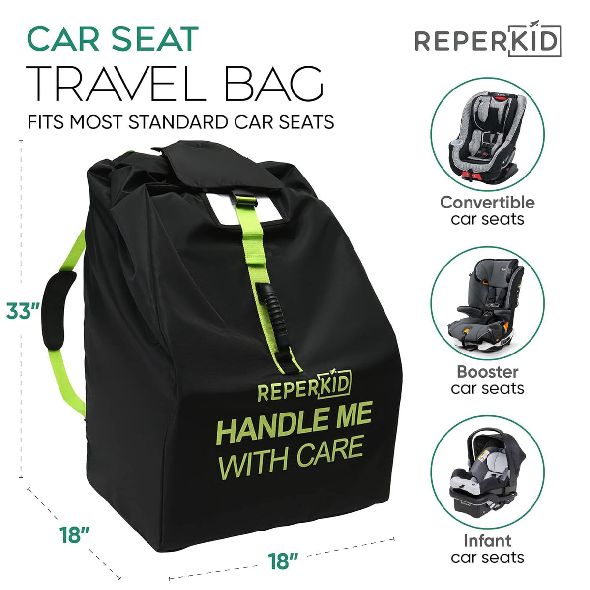 Car Seat Travel Bag for Airplane, Backpack Straps, Fits Most Car Seats