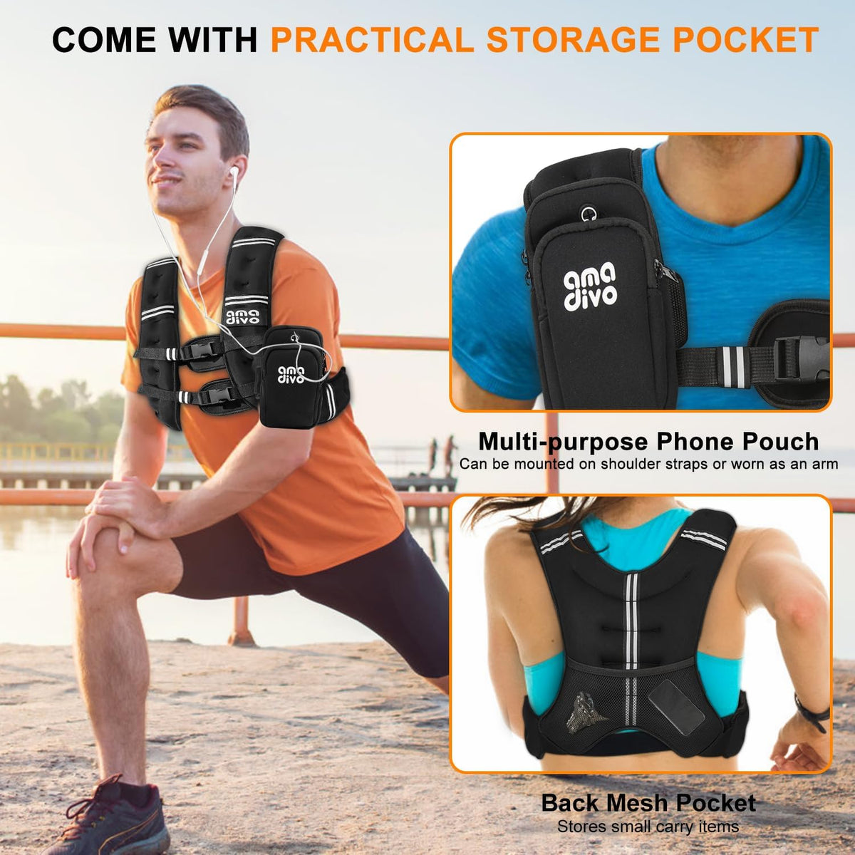 Skiennix Weighted Vest - Reflective Design for Walking, Running & Fitness | Adjustable 20lb, 16lb, 12lb, 8lb