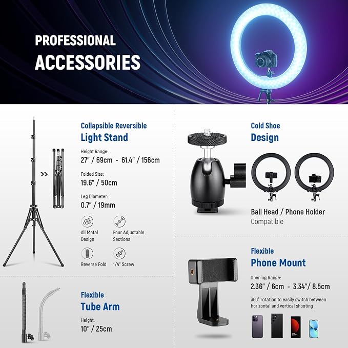 NEEWER 18 Inch RGB LED Ring Light APP Control