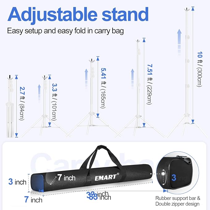 EMART Backdrop Stand 10x10ft Photo Studio Adjustable Background Stand Support