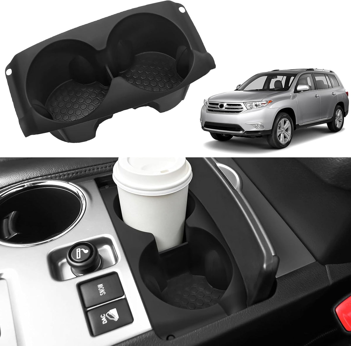 BIBLOZ Car Cup Holder Insert Compatible with Toyota Highlander 2008-2013 Accessories Silicone Material Center Console Cup Holder Protector Organizer