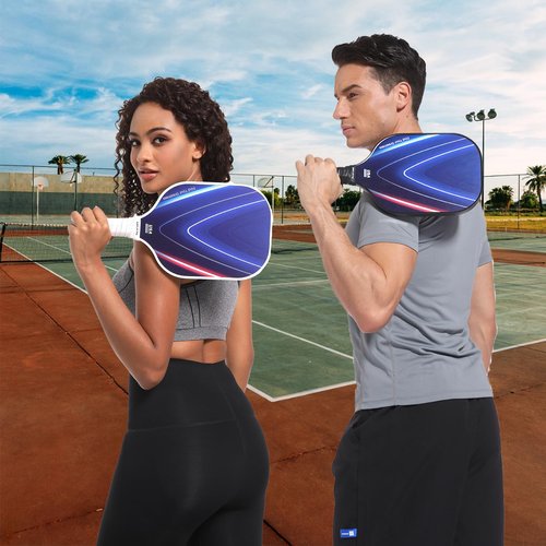 2024 Pickleball Paddles Set 2, with 1 White and 1 Black Racket, Honeycomb Fiberglass Board, 4 Pickleball Balls, 2 Cooling Towels, 2 Sweatbands, Pickleball Bag