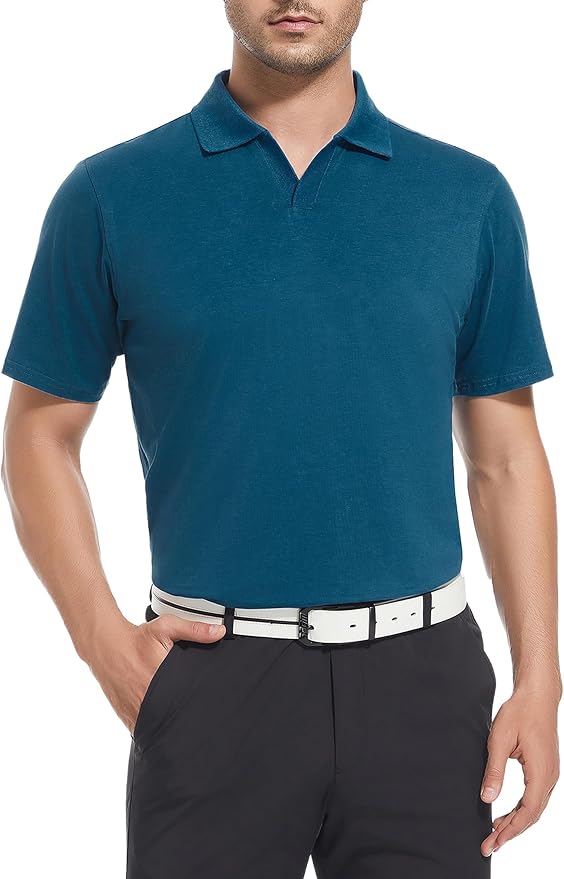 Esabel.C Jacquard Golf Shirts for Men Moisture Wicking Short Sleeve Performance Dry Fit Active Mens Polo Shirts